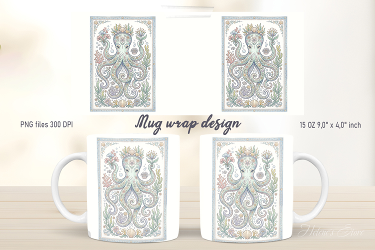 Cute floral octopus mug wrap design | Pastel pattern designs