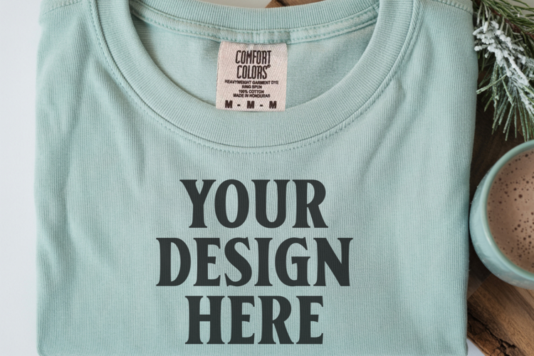 Seafoam Comfort Colors 1717 Christmas Folded T-Shirt Mockup