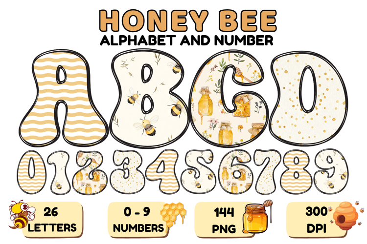 Honey bee Alphabet png clipart, honey bee letters doodle