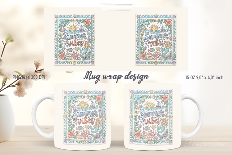 Summer vibes mug wrap design | Cute Pastel pattern designs