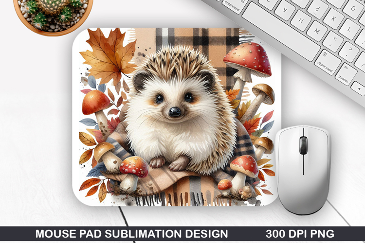 Hedgehog Mouse Pad Sublimation, Autumn Mouse Pad PNG Design
