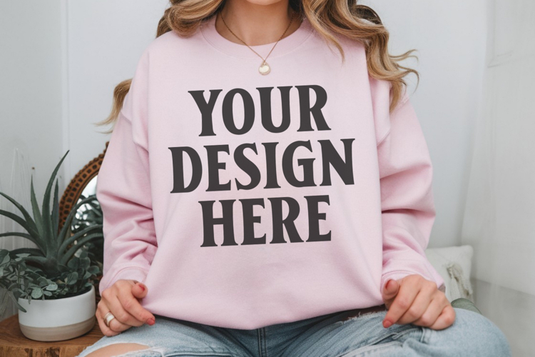 Gildan 18000 Light Pink Mockup , Crewneck Sweatshirt Boho