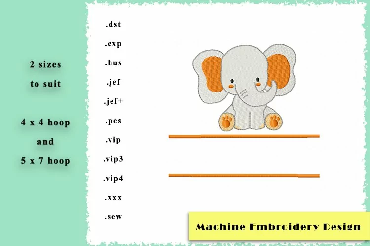 "Elephant Name Frame" Machine Embroidery Design