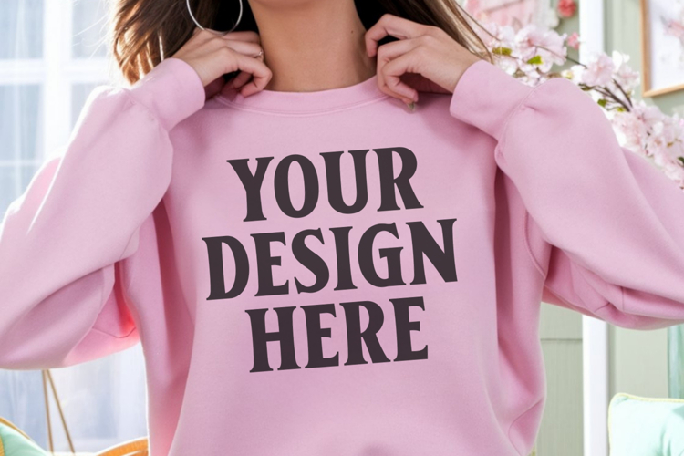 Gildan 18000 Light Pink Mockup , Crewneck Sweatshirt Boho