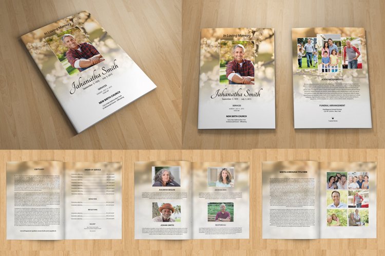 8 Page Funeral Program Template, Photoshop, Word & Canva