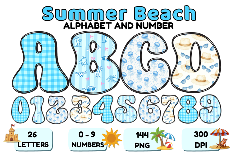 Summer Alphabet & Numbers PNG Clipart Doodle Letters 300 DPI