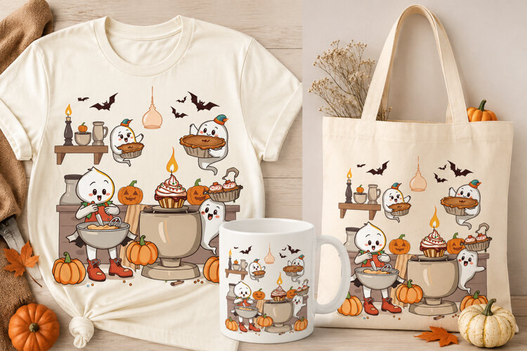 Halloween Ghost Baking PNG | Cute Spooky Pumpkin Bakery example image 1