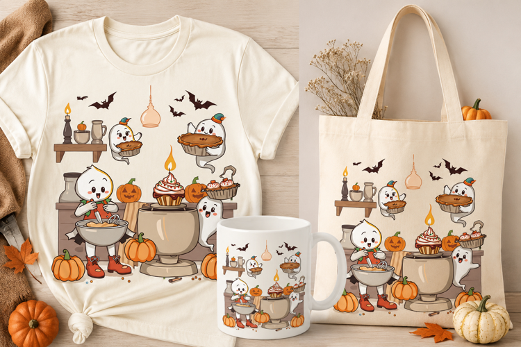 Halloween Ghost Baking PNG | Cute Spooky Pumpkin Bakery