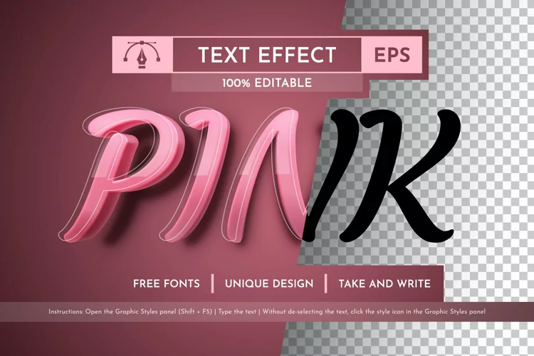Pink Editable Text Effect, Graphic Style