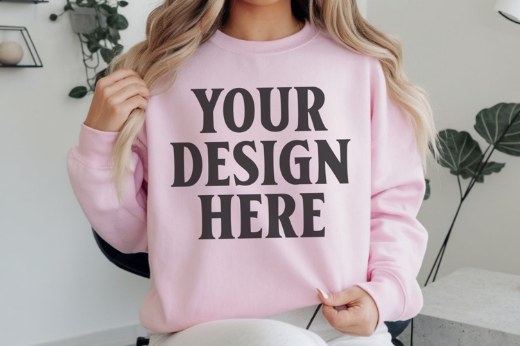 Gildan 18000 Light Pink Mockup , Crewneck Sweatshirt Boho