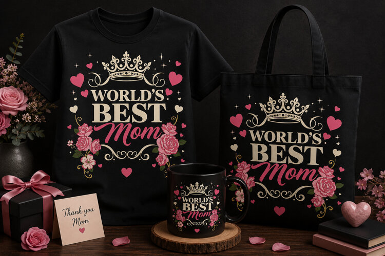 World’s Best Mom PNG | Floral Mother’s Day Design example image 1