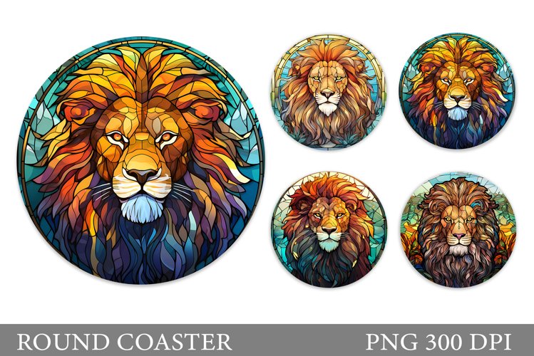 Stained Glass Lion Round Coaster. Lion Coaster Sublimation