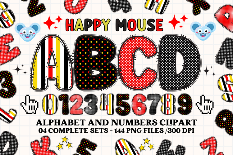 Happy Mouse Alphabet Clipart, happy mouse letters doodle