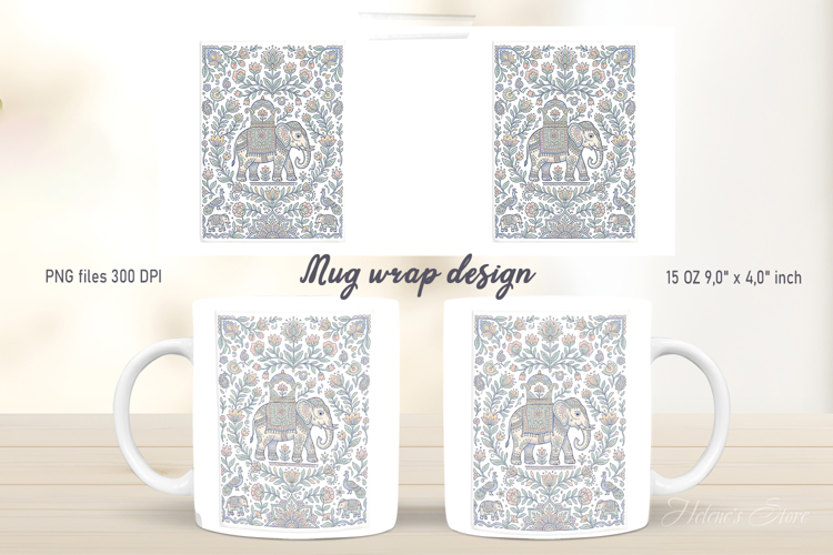 Cute floral elephant mug wrap design |Pastel pattern designs
