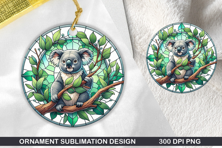 Koala Stained Glass Ornament PNG, Digital Download File