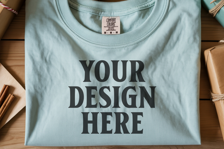 Seafoam Comfort Colors 1717 Christmas Folded T-Shirt Mockup