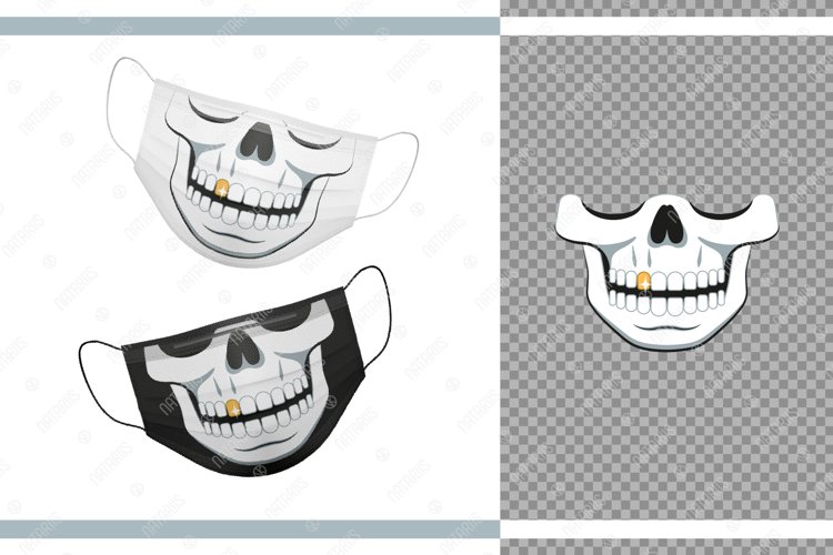 Funny skull design with Gold Tooth for protective face mask. example image 1