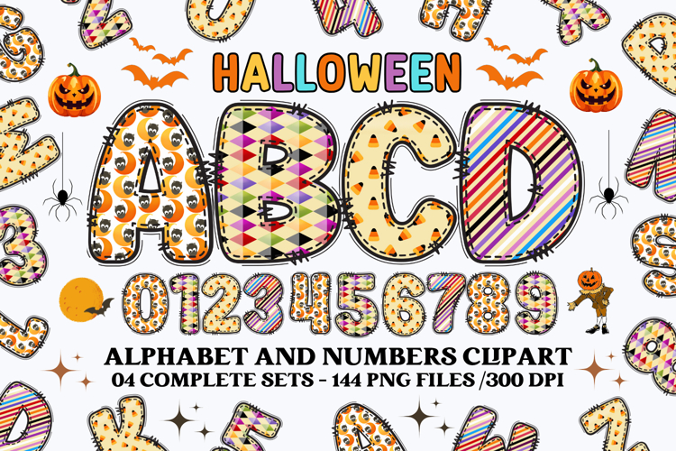 Halloween Alphabet png clipart, halloween letters doodle