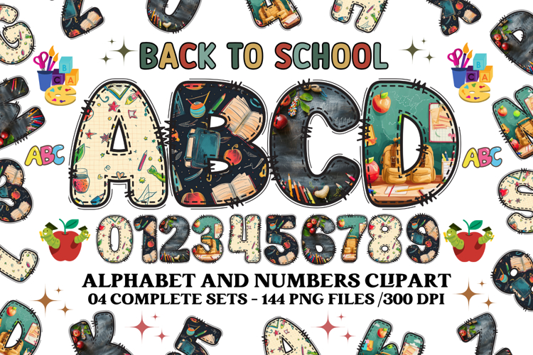 Back to School Alphabet png, letters doodle, school clipart