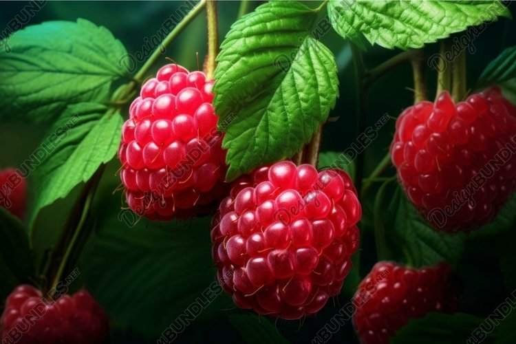 Fresh raspberries on the vine