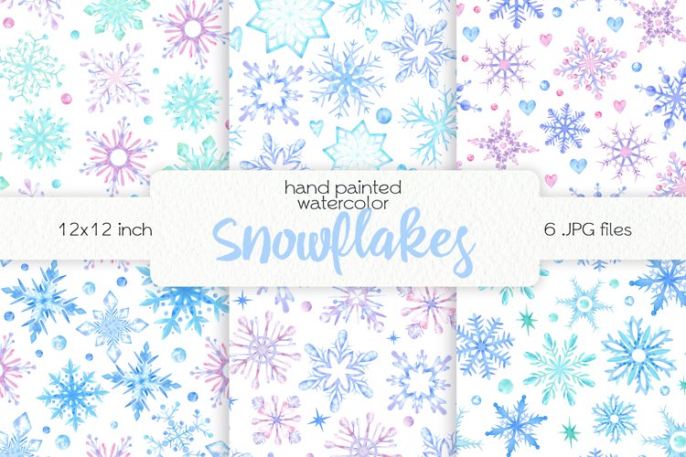 Watercolor Snowflakes Digital Paper - Seamless Patterns