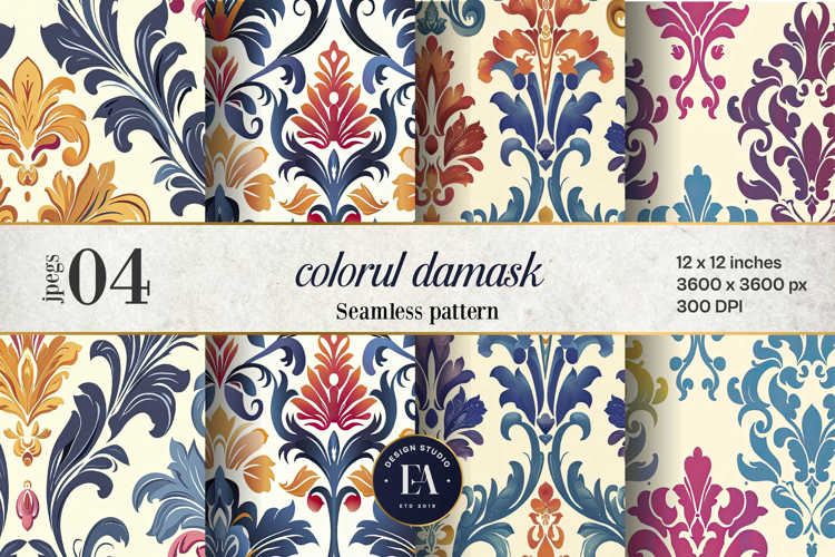 Colorful Damask Pattern | Vintage Ornate Floral Design