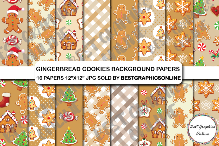 Gingerbread Cookies Background Papers Christmas Paper Set