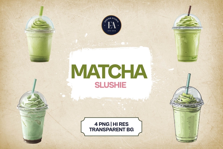 Matcha Slushie Clipart Bundle 4 PNG