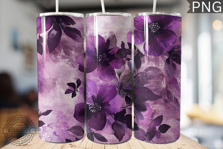 Purple Floral Tumbler Wrap - High Quality 300 Dpi