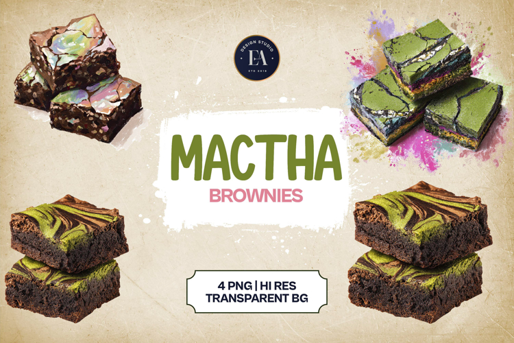 Matcha Brownies Clipart Bundle 4 PNG