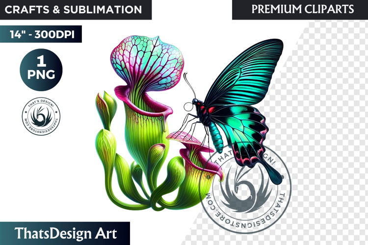 Tropical Butterfly & Flower Clipart: Vibrant floral PNG