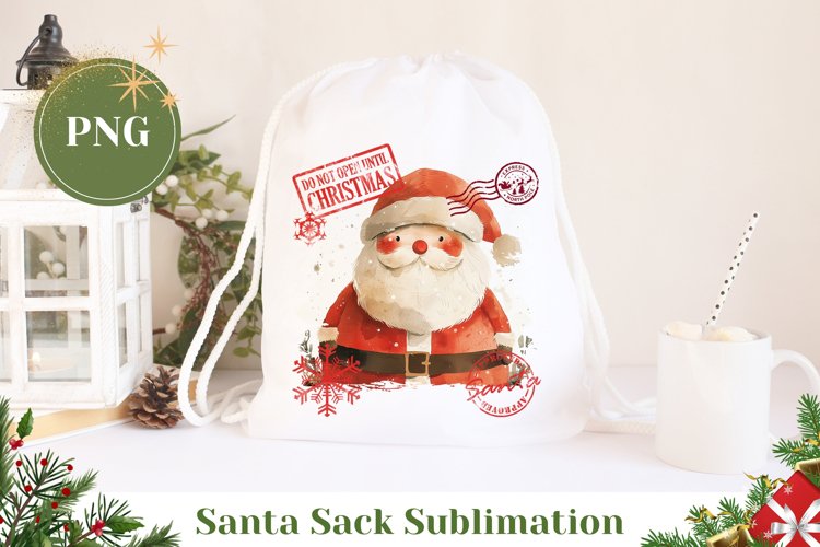 Christmas Santa Sack, Watercolor Santa Claus Gift Bag