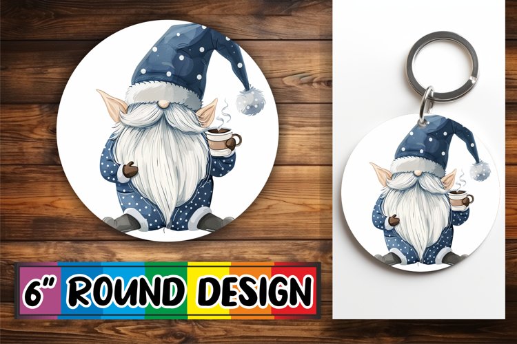 Christmas Watercolor Gnome Keychain Round Design example image 1