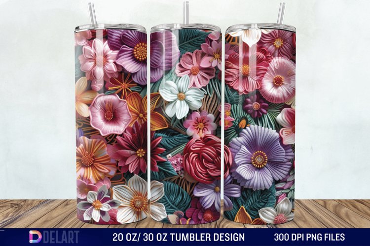 3D Embroidery floral Tumbler Wrap example image 1