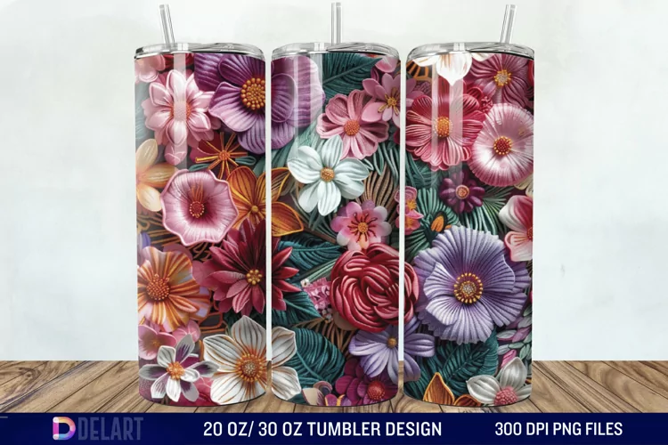 3D Embroidery floral Tumbler Wrap