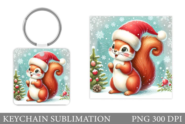 Christmas Squirrel Keychain. Christmas Keychain Design example image 1