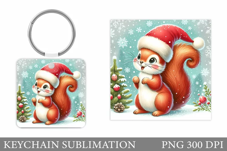 Christmas Squirrel Keychain. Christmas Keychain Design