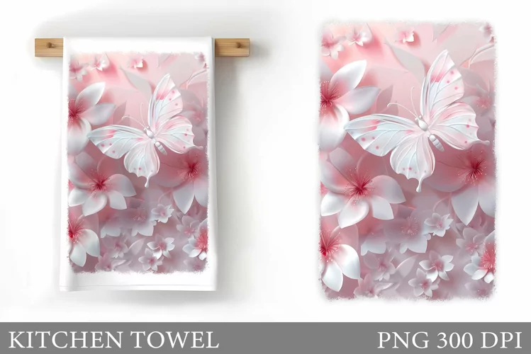 Butterfly Kitchen Towel. Flowers Kitchen Towel Sublimation