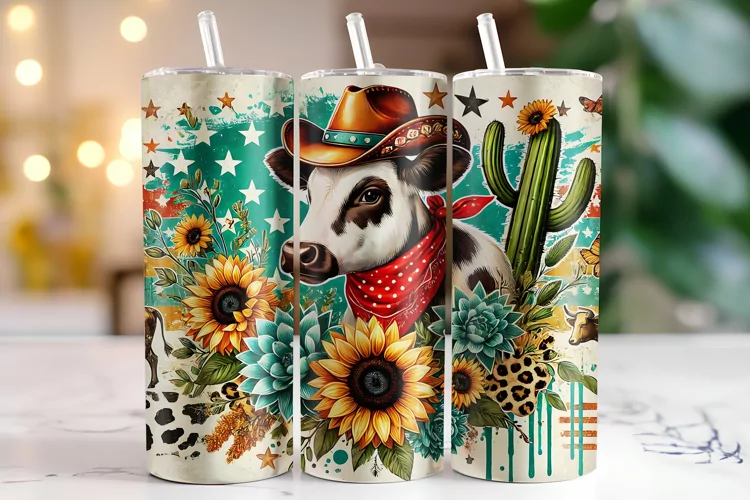 Cow & Sunflowers Tumbler Wrap | Sublimation | Tumblers