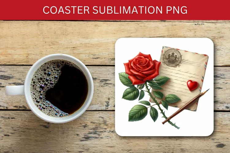 valentine square coaster - vintage love letter rose