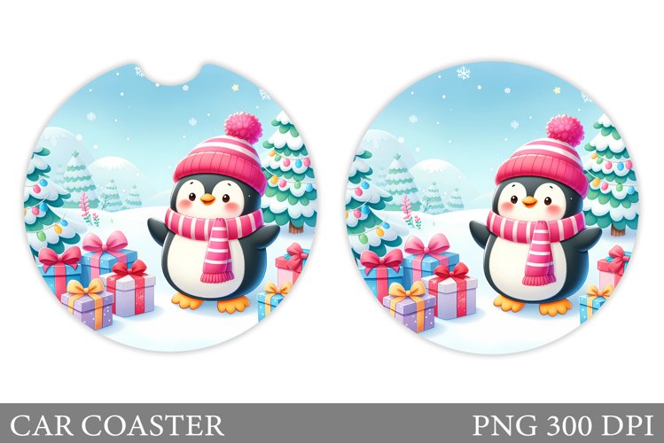 Cute Penguin Car Coaster. Christmas Car Coaster Design