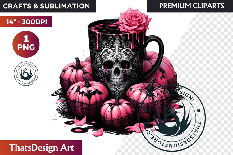 Gothic Halloween Drinks Pink and Black Sublimation clipart