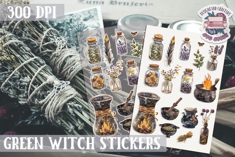 Witch sticker Sheet Green Magic Props Spell Herbs Halloween