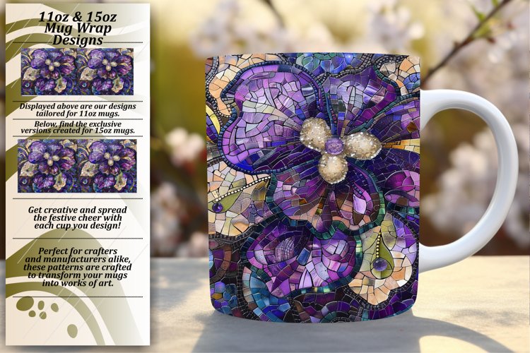 Abstract Mosaic Mug Wrap with Floral Design 11oz 15oz