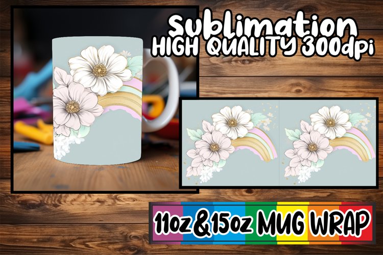 Joyful sunsets 11oz 15oz sublimation wrap, Flower
