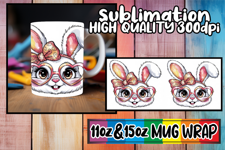Heartfelt vibes 11oz 15oz sublimation wrap, Easter Bunny