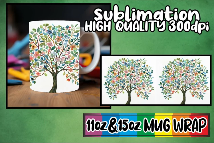 Spring Fling Mug Sublimation Wrap - Watercolor Design