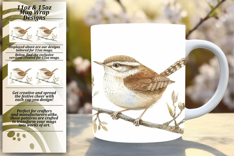 11oz/15oz Mug Wrap with Spring Watercolor Birds