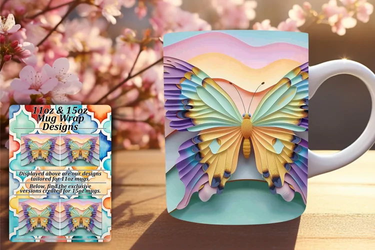 Chromatic Springtime Butterflies: 3D Mug Wrap