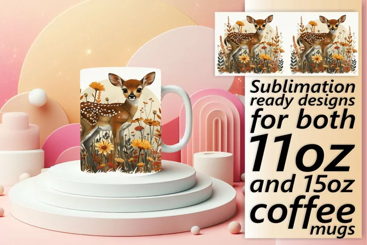 Sublimation Mug Wrap Watercolor Deer Design